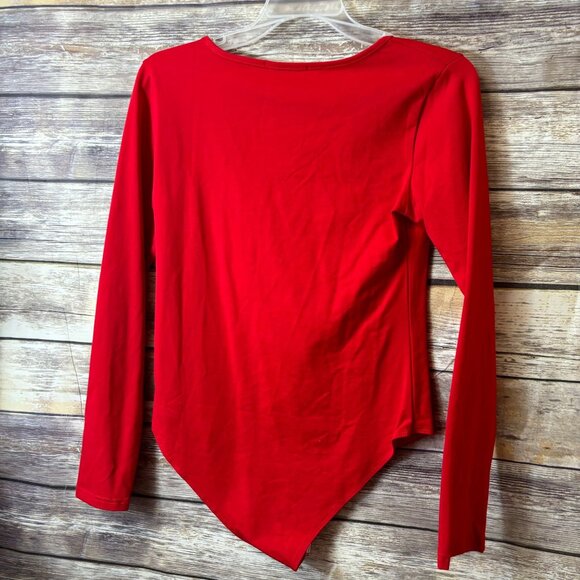 Mangopop Bodysuit M Medium Red Square Neck Long Sleeve Top NWT - Picture 4 of 5